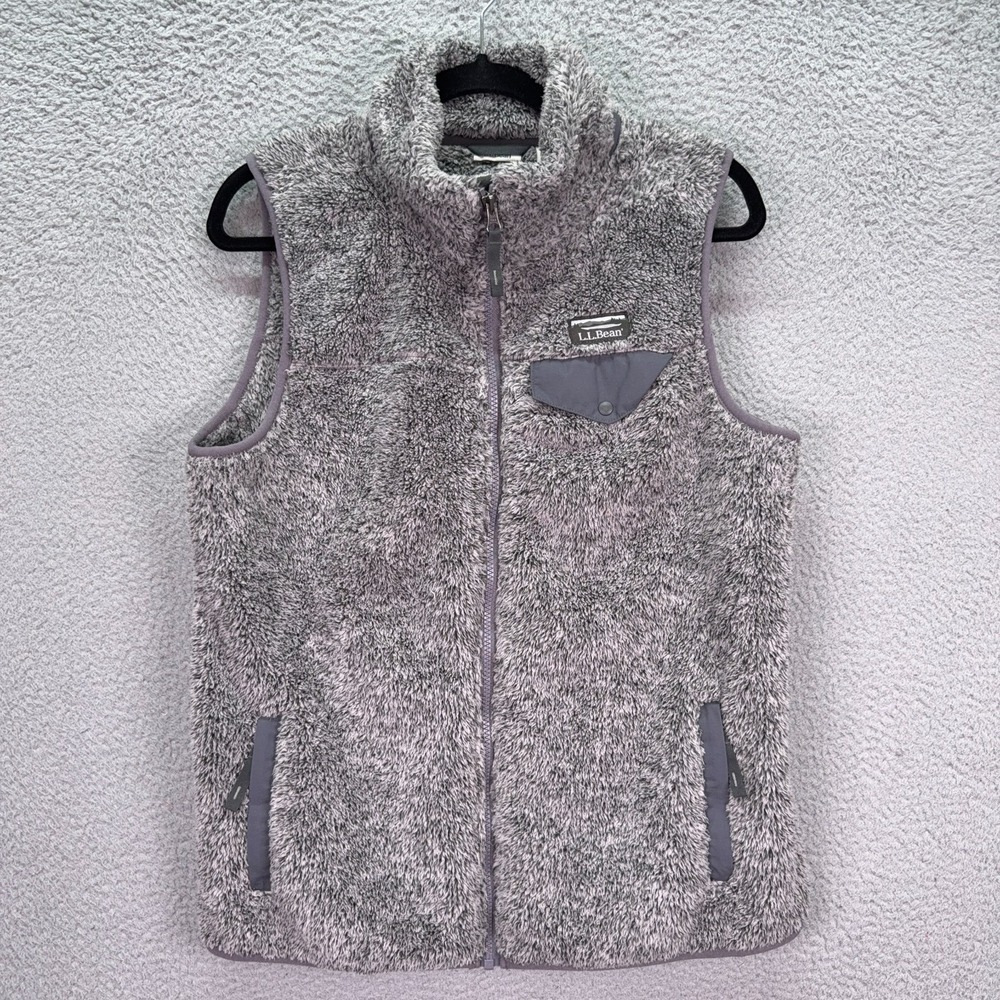 LL Bean Vest Womens M Gray Mountain Pile Fleece Teddy Fuzzy Outdoor Camp